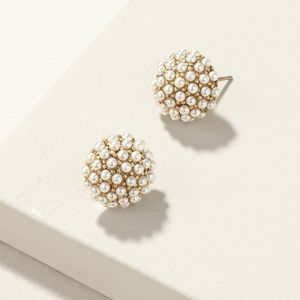 Stella & Dot earrings Madison pearl studs gold /cream BRAND NEW